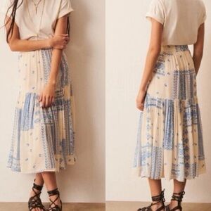 Ba&sh Jupe Londer Bandana Printed Midi Skirt Ecru Cream Blue Women's Small